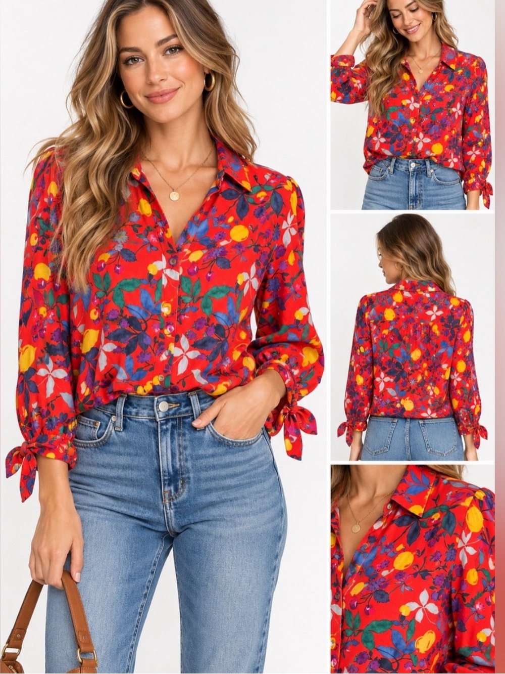 Maeve Anthropologie Blithe Fruit and Floral Button-Down Blouse Red Size 8 NWT